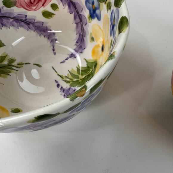 TableTops Gallery Le Jardin Bowls Floral Ceramic Round Hand Crafted Set of 2 - Picture 4 of 6